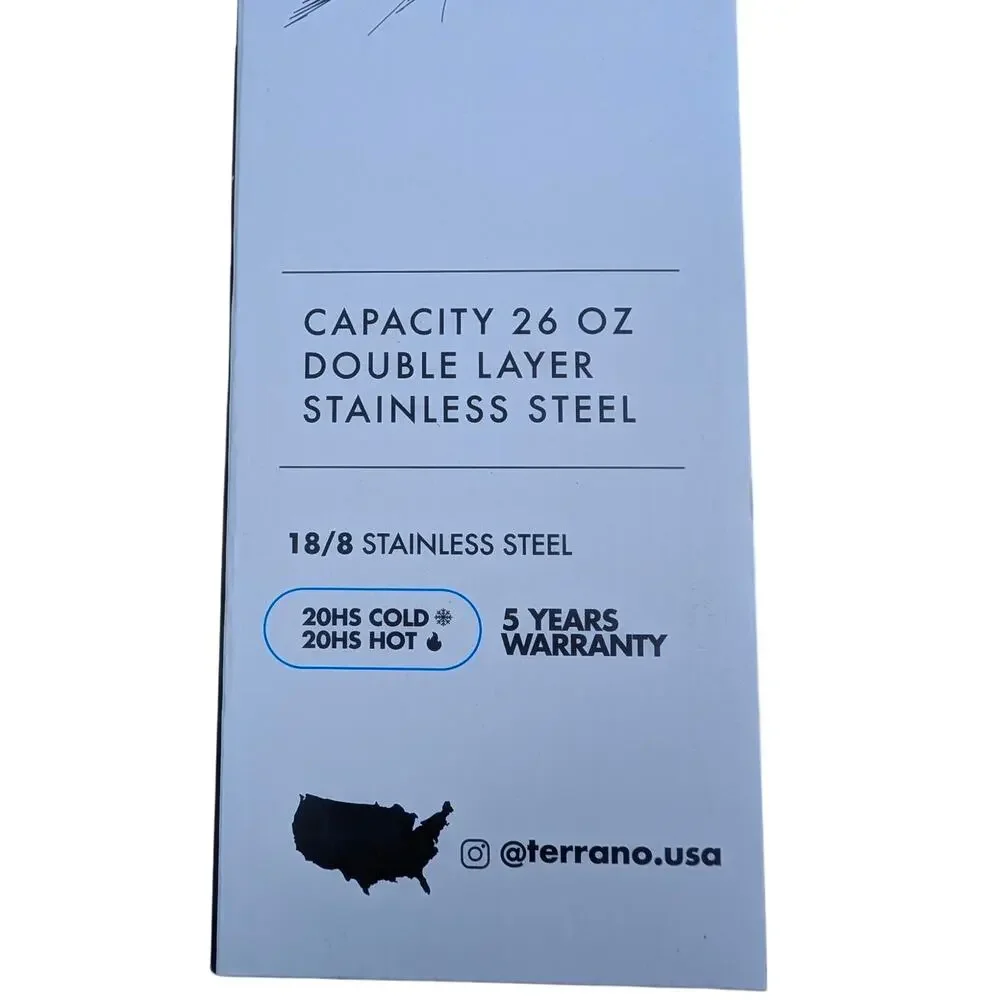 Terrano Thermo Stainless Steel Double Layer 260z 20 Hour Hot Cold Red Bottle NIB